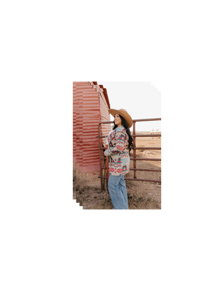 LADIES LONG AZTEC WESTERN OPEN COAT WITH HOOD