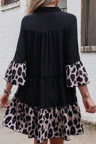 Leopard Print Patchwork Ruffle Half Sleeve Plus Size Dress