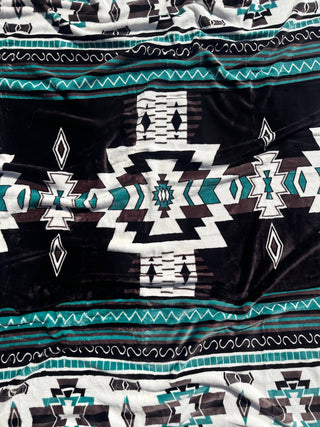 King Size Blanket | Green & Black Southwest Aztec Super Plush