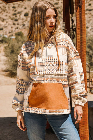 Aztec Print Kangaroo Pocket Half-Zip Hoodie