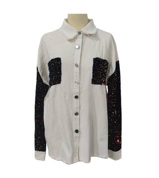 Holiday Sequin patchwork oversized denim jacket
