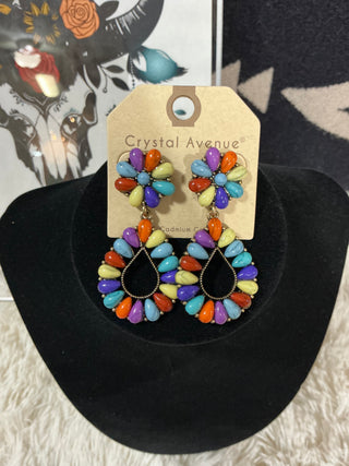 Western Flower and Teardrop Studded Earrings