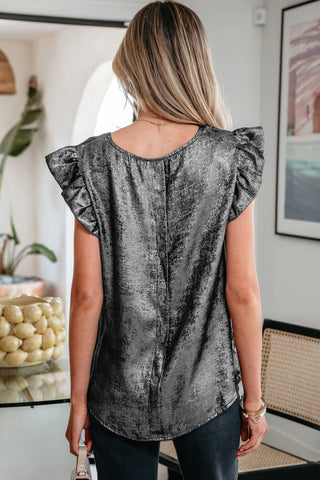 Metallic Ruffle Trim Sleeveless Top – Eye-Catching Shimmer Style