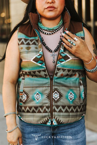 Turquoise Quilted Reversible Western Yoke Vest