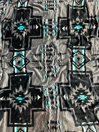 King Size Blanket | Gray & Turquoise Southwest Aztec Super Plush