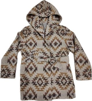 Beige Flannel Overcoat with Aztec Print