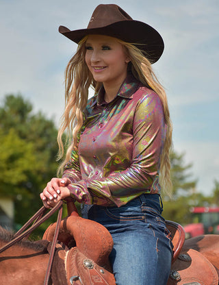 Button-Up Top | Burgundy Metallic Foil Lightweight Stretch Jersey