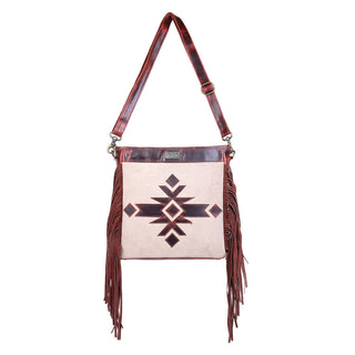 Leather  Fringed Women Crossbody - Rustic Cherry Stone Aztec