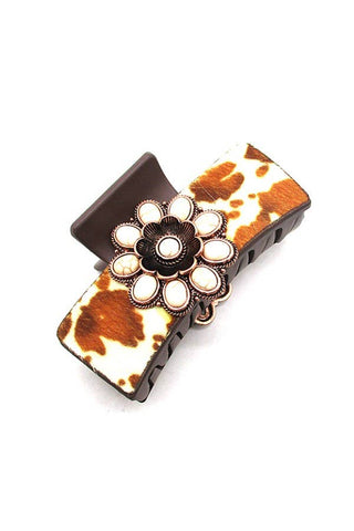 WESTERN COWHIDE STYLE FLOWER CONCHO HAIR CLAW