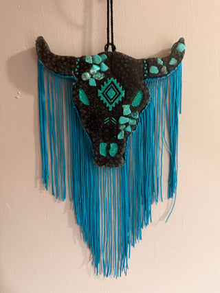 Black & Teal Bull Skull Freshie | Western Turquoise Stone Car Air Freshener
