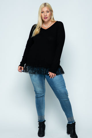 Lace Hemmed Tunic; Long Sleeve