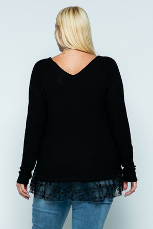 Lace Hemmed Tunic; Long Sleeve