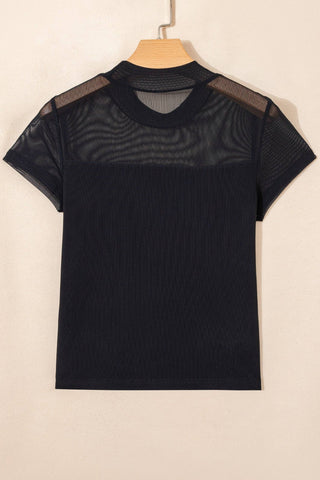 Sheer Mesh Patchwork Cap Sleeve Top – Unique Fitted Style with Flirty Vibe
