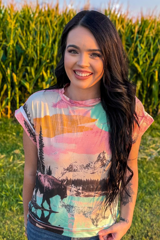 \ Western Buffalo Graphic Top | Watercolor Boho Tee