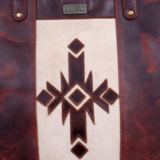 Leather Suede Fringed Women Tote - Rustic Cherry Stone Aztec