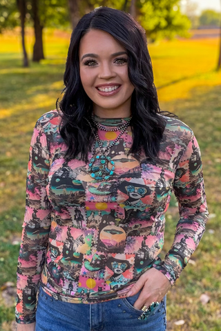 Cosmic Cowgirl Long Sleeve Mesh Top