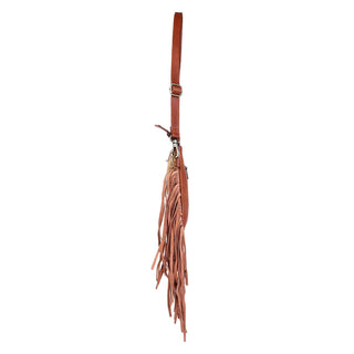 Leather Cowhide Fringed Women Sling - Tan White Floral