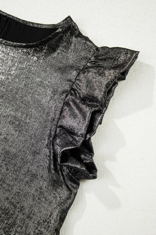Metallic Ruffle Trim Sleeveless Top – Eye-Catching Shimmer Style