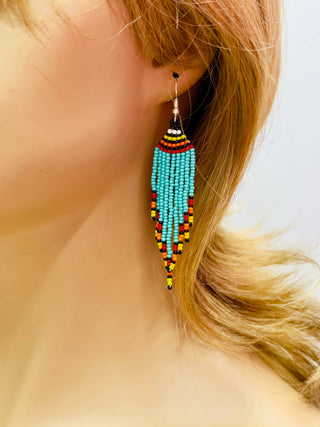Sea Green Multi color Sunburst Beaded Pendant Necklace & Earrings Set