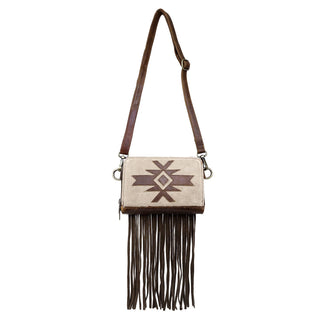 Rustic Cherry Aztec Fringe Leather Clutch Crossbody
