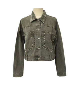 Women's Studded Cropped Denim Jacket – Vintage Western Streetwear Style
