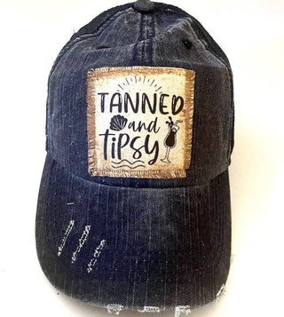 "TANNED AND TIPSY" DISTRESSED TRUCKER HAT (#135)
