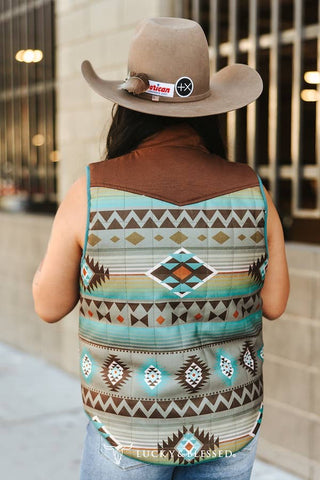 Turquoise Quilted Reversible Western Yoke Vest