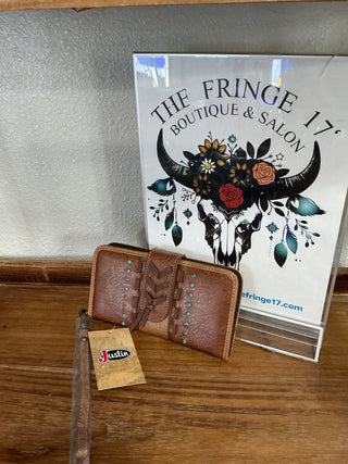 Leather Slim Wallet with Turquoise Studs & Chevron Stitch