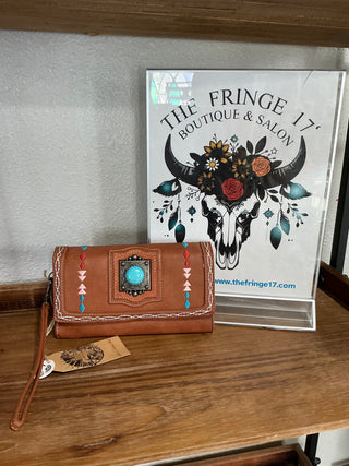 Wristlet Wallet – Western Turquoise Concho & Embroidery