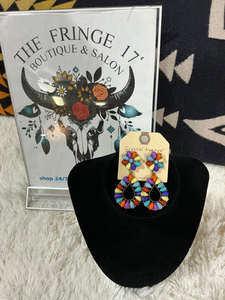 Western Flower and Teardrop Studded Earrings