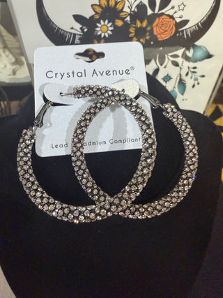 Black Glitter Stone Hoop Earrings