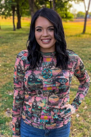 Cosmic Cowgirl Long Sleeve Mesh Top