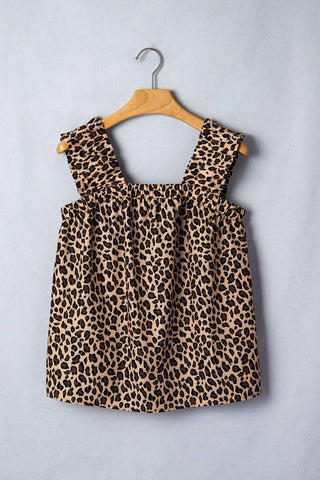 Leopard Frilled Square Neck Tank Top – Bold, Eye-Catching Western Style
