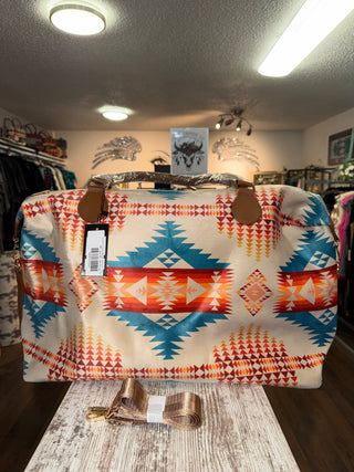 Southwest Printed Weekender Bag – White River Cream x Turquoise