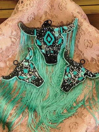 Black & Teal Bull Skull Freshie | Western Turquoise Stone Car Air Freshener