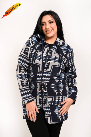 Hoodie Coat with Full Zipper,Santa Fe Navy