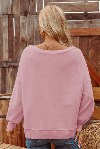 Waffle Knit Bishop Sleeve Split Oversized Sweatshirt