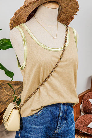 Metallic Sheen Edge Scoop Neck Tank Top