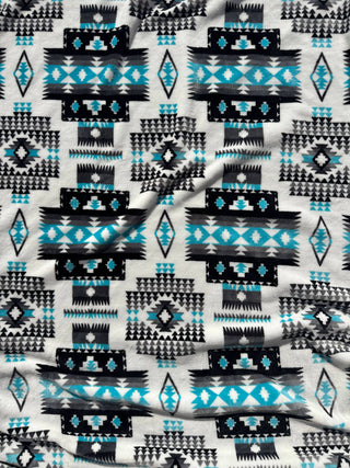 King Size Blanket | White & Turquoise Southwest Aztec Super Soft Plush