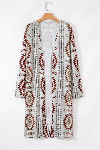 Western Printed Open Front Long Cardigan (S-2XL)