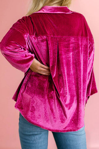 Plus Size Velvet Chest Pocket Drop Shoulder Shirt