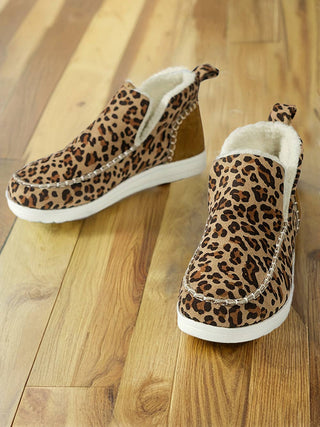 Leopard Print Ankle Patched Flat Winter Fur Boots