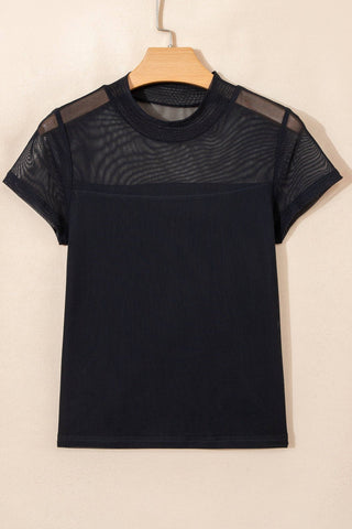 Sheer Mesh Patchwork Cap Sleeve Top – Unique Fitted Style with Flirty Vibe