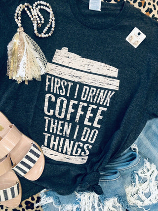 Coffee Tee T-Shirt Delta Pro Dark Heather Gray Preshrunk Cotton Blend 50% Cotton