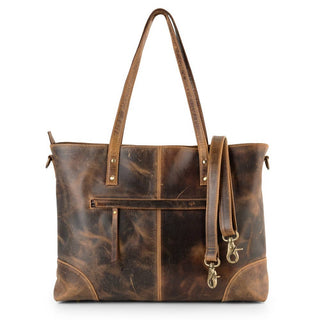Genuine Leather  Women's Functional Tote Bag - Rustic Brown