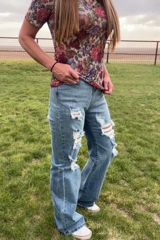 Western Vintage Floral Mesh Top — Short Sleeve Style