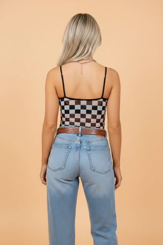 Checker Sheer Mesh Spaghetti Strap Tank Top – Bold Retro Western Style