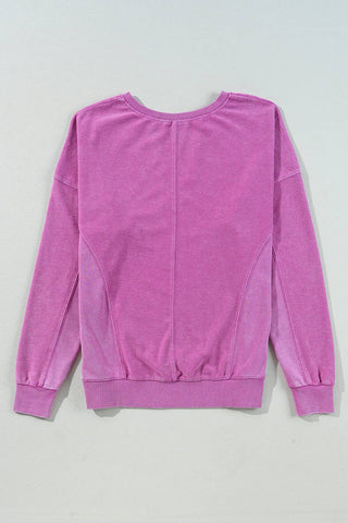 Casual Notched V Neck Long Sleeve Sweatshirt (S-2XL)