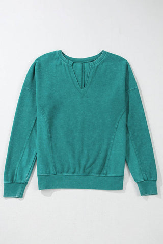 Casual Notched V Neck Long Sleeve Sweatshirt (S-2XL)