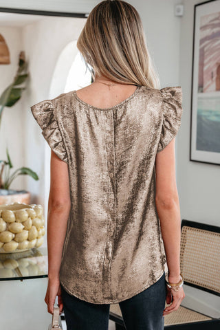 Metallic Ruffle Trim Sleeveless Top – Eye-Catching Shimmer Style